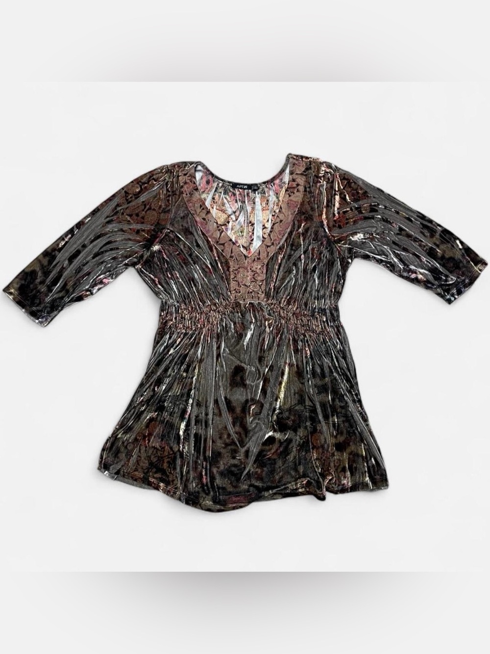 Apt. 9 Vintage Velvet Boho Tunic Top  with Brown & Black Leopard Print